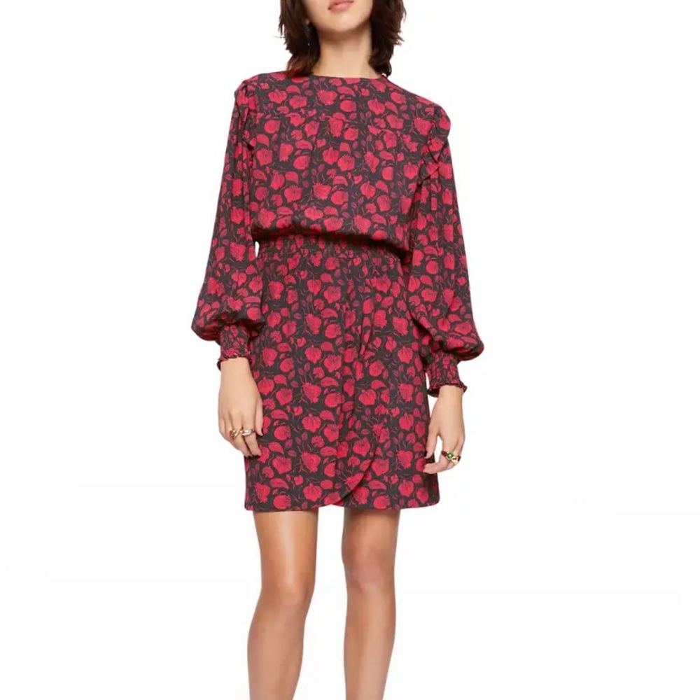 Rebecca Minkoff long sleeve red and black Gigi Dress in Lotus print